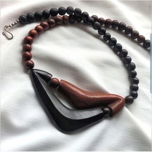 Wood Beaded Statement Necklace